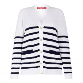 MARINA RINALDI WHITE AND NAVY STRIPE CARDIGAN - Plus Size Collection