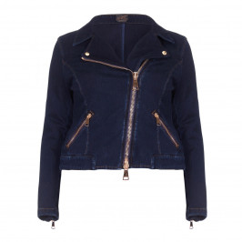 Ashley Graham x Marina Rinaldi Gold Zip Denim Biker Jacket - Plus Size Collection