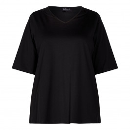 BEIGE COTTON T-SHIRT V-NECK BLACK - Plus Size Collection