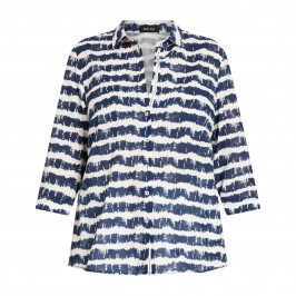 Beige Pure Cotton Stripe Shirt Navy  - Plus Size Collection