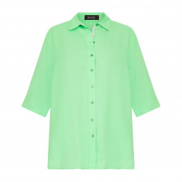 Beige Pure Linen Shirt Apple Green - Plus Size Collection