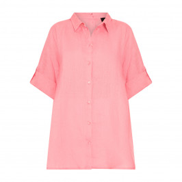 Beige Pure Linen Shirt Rose Pink  - Plus Size Collection