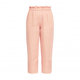 Beige Candy Stripe Cropped Linen Blend Trousers Pink  - Plus Size Collection