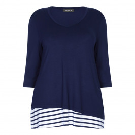 BEIGE STRETCH JERSEY NAVY STRIPE HEM TUNIC - Plus Size Collection