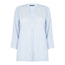 ELENA MIRO smocked linen pinstripe SHIRT - Plus Size Collection