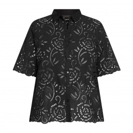 Elena Miro Broderie Anglaise Lace Shirt Black  - Plus Size Collection