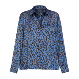 Elena Miro Satin Animal Print Shirt Indigo - Plus Size Collection