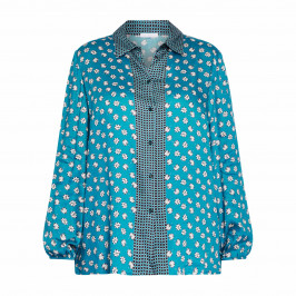 Luisa Viola Printed Satin Shirt Turquiose - Plus Size Collection