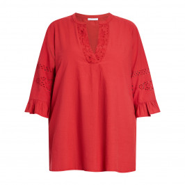 Luisa Viola Embroidered Cotton Tunic Dark Red  - Plus Size Collection