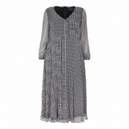 MARINA RINALDI SILK  CHIFFON PRINCE OF WALES CHECK DRESS - Plus Size Collection