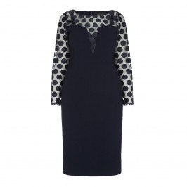 MARINA RINALDI POLKA DOT EMBROIDERED TULLE AND TRIACETATE NAVY DRESS - Plus Size Collection