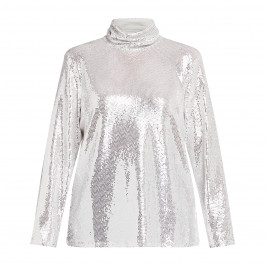 MARINA RINALDI SILVER SEQUIN POLO NECK TOP - Plus Size Collection