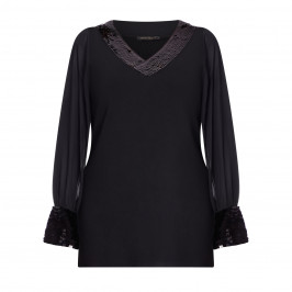 MARINA RINALDI SEQUIN COLLAR AND CUFF KNITTED TUNIC BLACK - Plus Size Collection