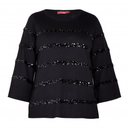 MARINA RINALDI SEQUIN STRIPE SWEATER BLACK - Plus Size Collection