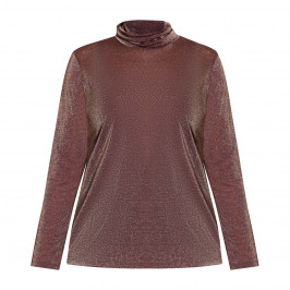 MARINA RINALDI LUREX POLO NECK TOP MAHOGANY - Plus Size Collection