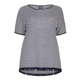 PERSONA BY MARINA RINALDI navy narrow horizontal stripe SWEATER - Plus Size Collection