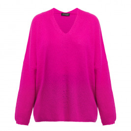 Sandra Portelli V-Neck Ribbed Cashmere Knitted Tunic Fuchsia - Plus Size Collection