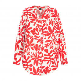 Yoek 100% Linen Shirt Floral Red and White - Plus Size Collection