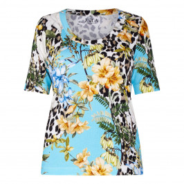 ZAIDA RIBBED TROPICAL PRINT T-SHIRT - Plus Size Collection