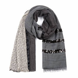 AHMADDY PURE WOOL PATCHWORK SEQUIN SCARF GREY - Plus Size Collection