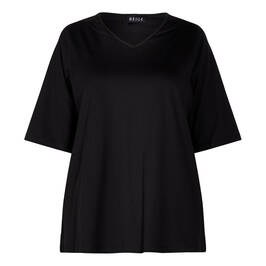 BEIGE COTTON T-SHIRT V-NECK BLACK - Plus Size Collection