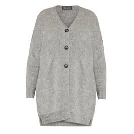 BEIGE LONG CARDIGAN WAVE KNIT GREY  - Plus Size Collection