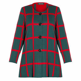 BEIGE LONG CARDIGAN RED GREEN CHECK - Plus Size Collection
