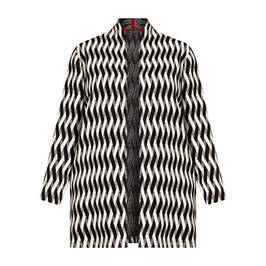 Beige Edge-To-Edge Zig-Zag Cardigan Black and White  - Plus Size Collection