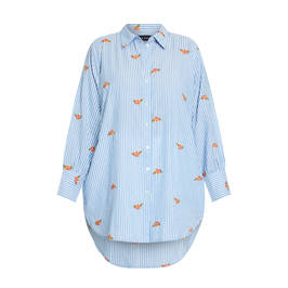 Beige Candy Stripe Shirt Embroidered Blue - Plus Size Collection