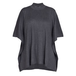 Beige Knitted Poncho Grey  - Plus Size Collection