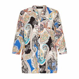 Beige Cotton Linen Paisley Shirt Multicolour - Plus Size Collection