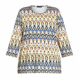Beige Printed Jersey T-Shirt 3/4 Sleeve Multi-Colour - Plus Size Collection