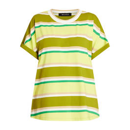 Beige Stripe Jersey T-Shirt Lime and Khaki - Plus Size Collection