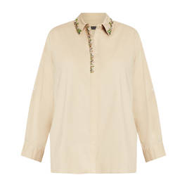 Elena Miro Crystal Embellished Cotton Shirt Sand  - Plus Size Collection