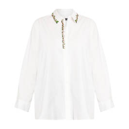 Elena Miro Crystal Embellished White Cotton Shirt  - Plus Size Collection