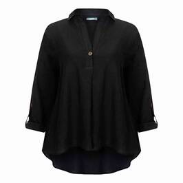 ELENA MIRO LINEN VISCOSE BLEND TUNIC BLACK - Plus Size Collection