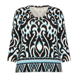Faber Stretch Jersey Top Print Turquoise  - Plus Size Collection