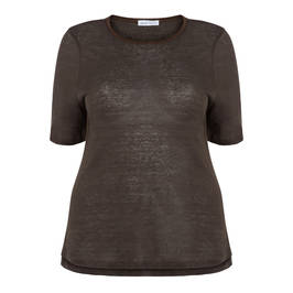 PER TE BY KRIZIA ROUND NECK TOP WITH LINEN LEOPARD DETAIL - Plus Size Collection