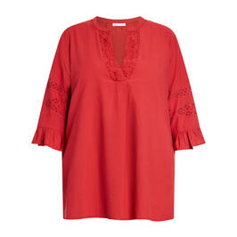 Luisa Viola Embroidered Cotton Tunic Dark Red  - Plus Size Collection