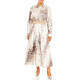 Marina Rinaldi Long Pleated Animal Print Skirt Cream