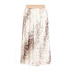 Marina Rinaldi Long Pleated Animal Print Skirt Cream