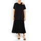 ELENA MIRO ASYMMETRIC COLD SHOULDER TUNIC BLACK