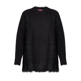 MARINA RINALDI CABLE KNIT WOOL BLEND SWEATER BLACK - Plus Size Collection
