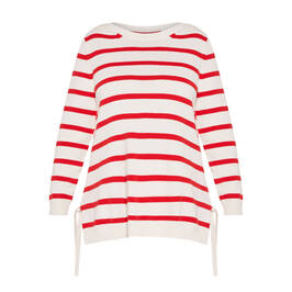 MARINA RINALDI COTTON KNITTED STRIPE SWEATER RED - Plus Size Collection