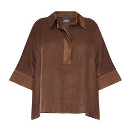 Persona by Marina Rinaldi Linen Satin Trim Top Brown  - Plus Size Collection