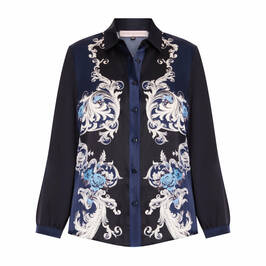 Piero Moretti Printed Silk Shirt Navy - Plus Size Collection
