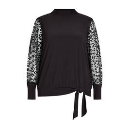 VERPASS JERSEY TOP WITH LEOPARD DEVOREE SLEEVE BLACK - Plus Size Collection