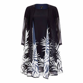 YOEK FERN PRINT DRESS AND DUSTER JACKET NAVY - Plus Size Collection