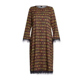 Yoek Aztec Print Dress Feather Trim Bronze - Plus Size Collection