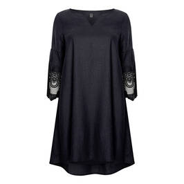 YOEK LINEN DRESS WITH LACE CUFFS BLACK - Plus Size Collection